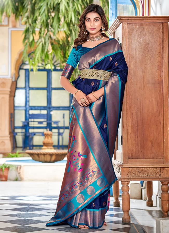 Paithani Silk Blue Traditional Wear Weaving Saree